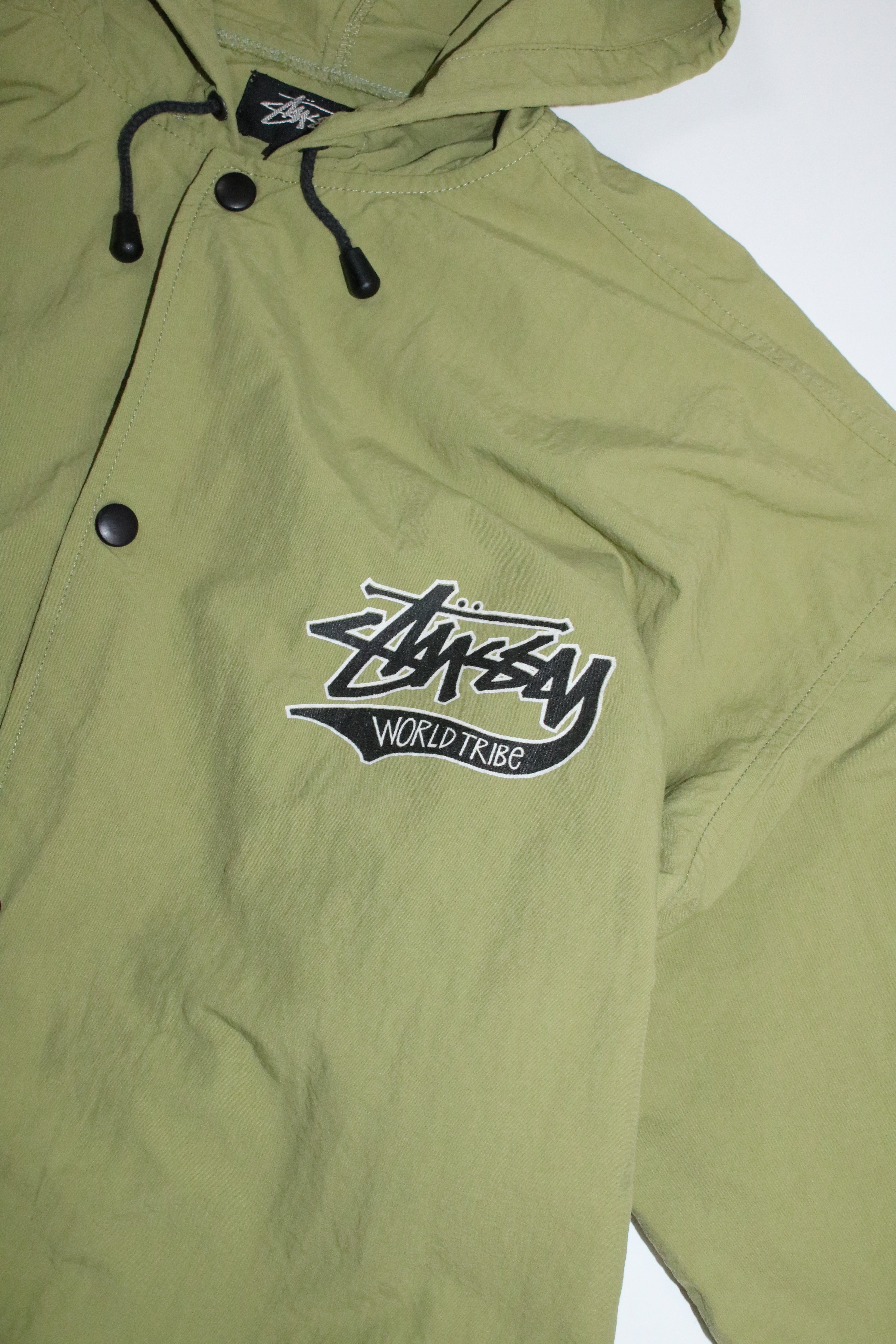 80s STUSSY "WORLD TRIBE" hooded coach jacket