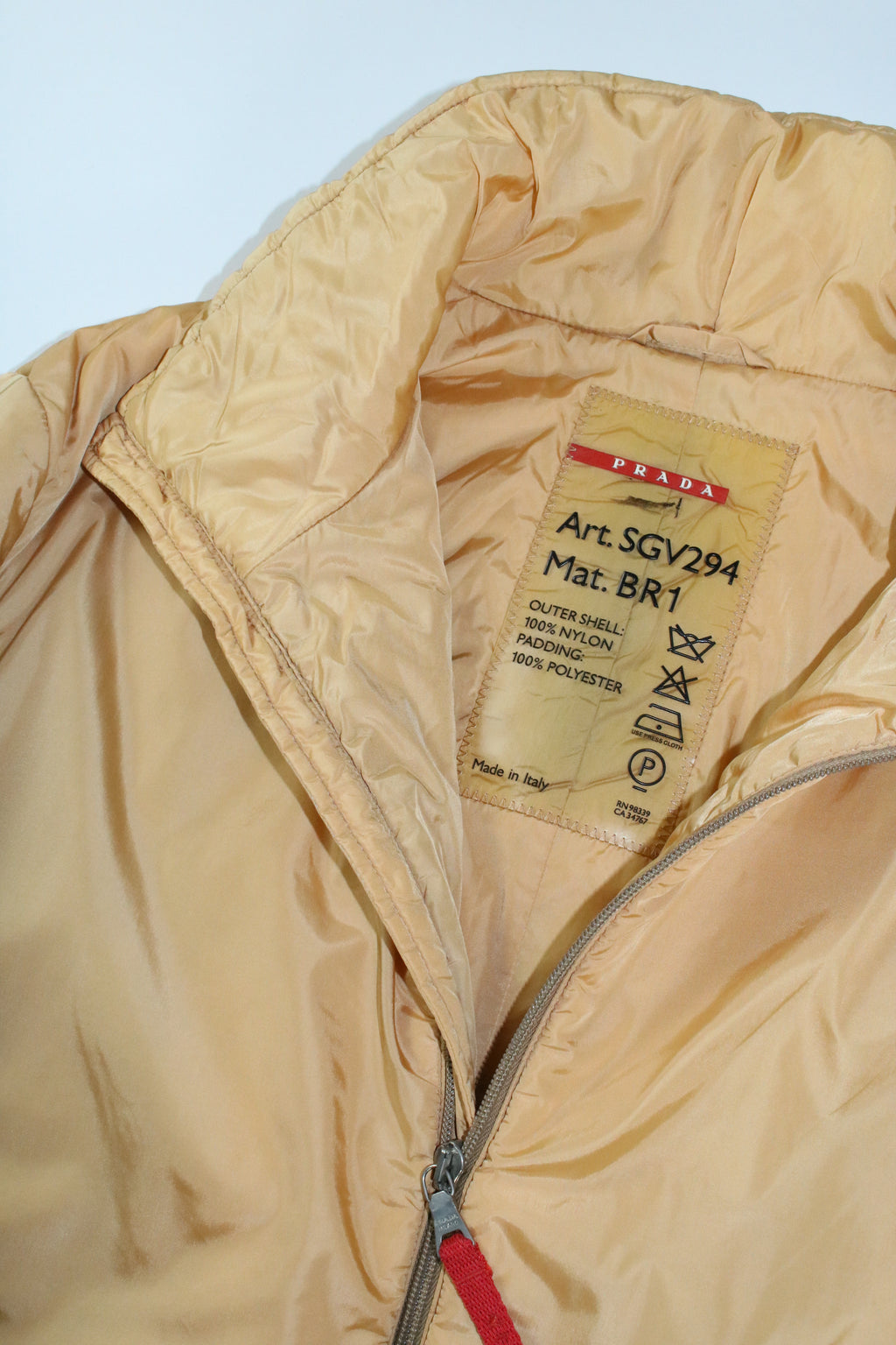 90s PRADA yellow nylon padded half coat