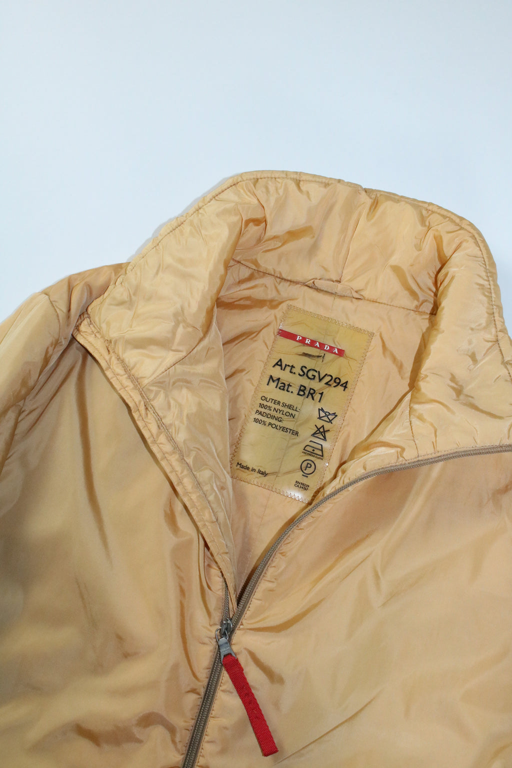 90s PRADA yellow nylon padded half coat
