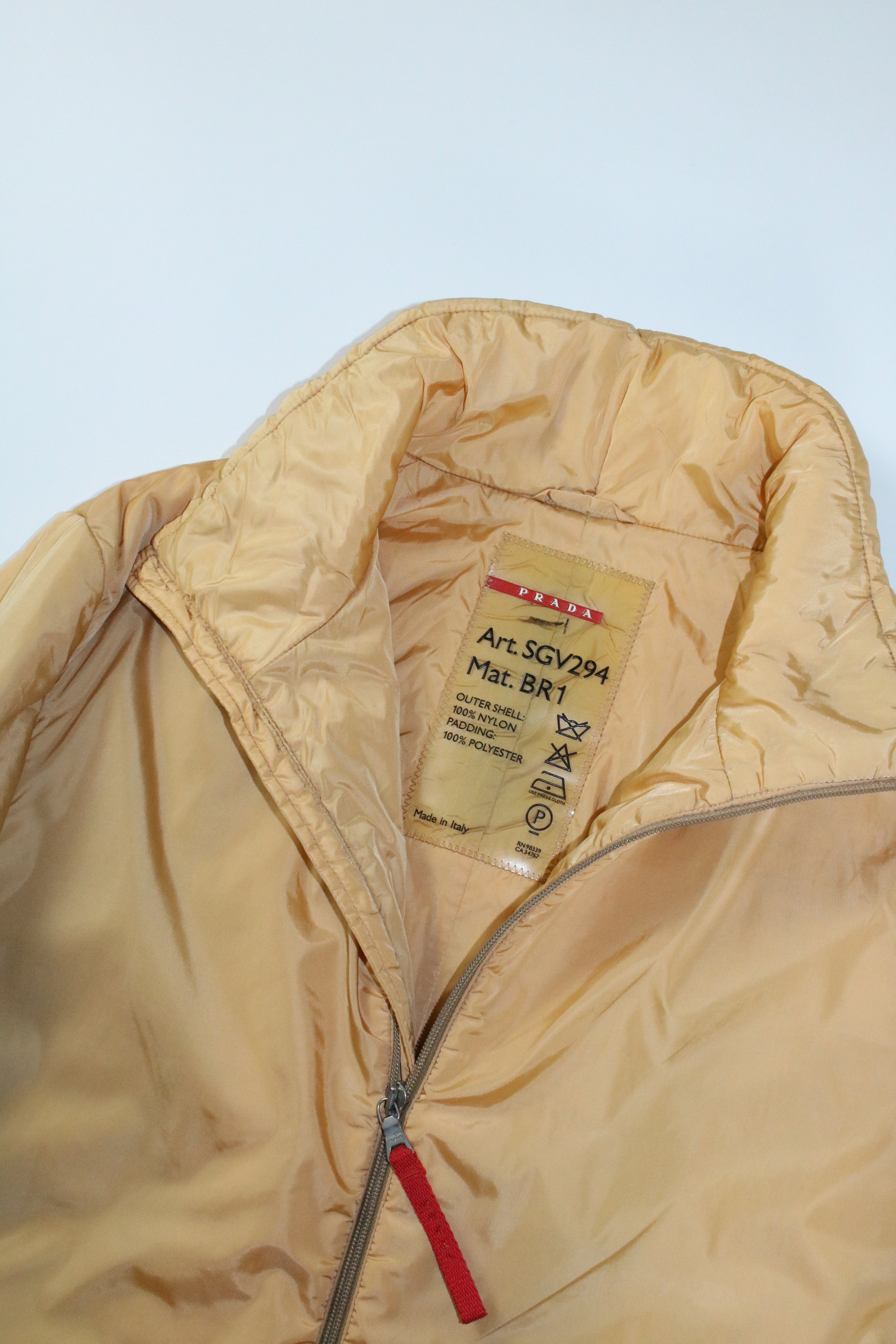 90s PRADA yellow nylon padded half coat