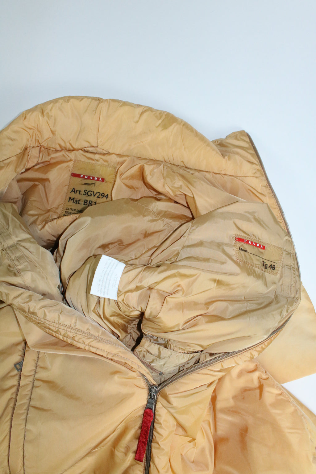 90s PRADA yellow nylon padded half coat