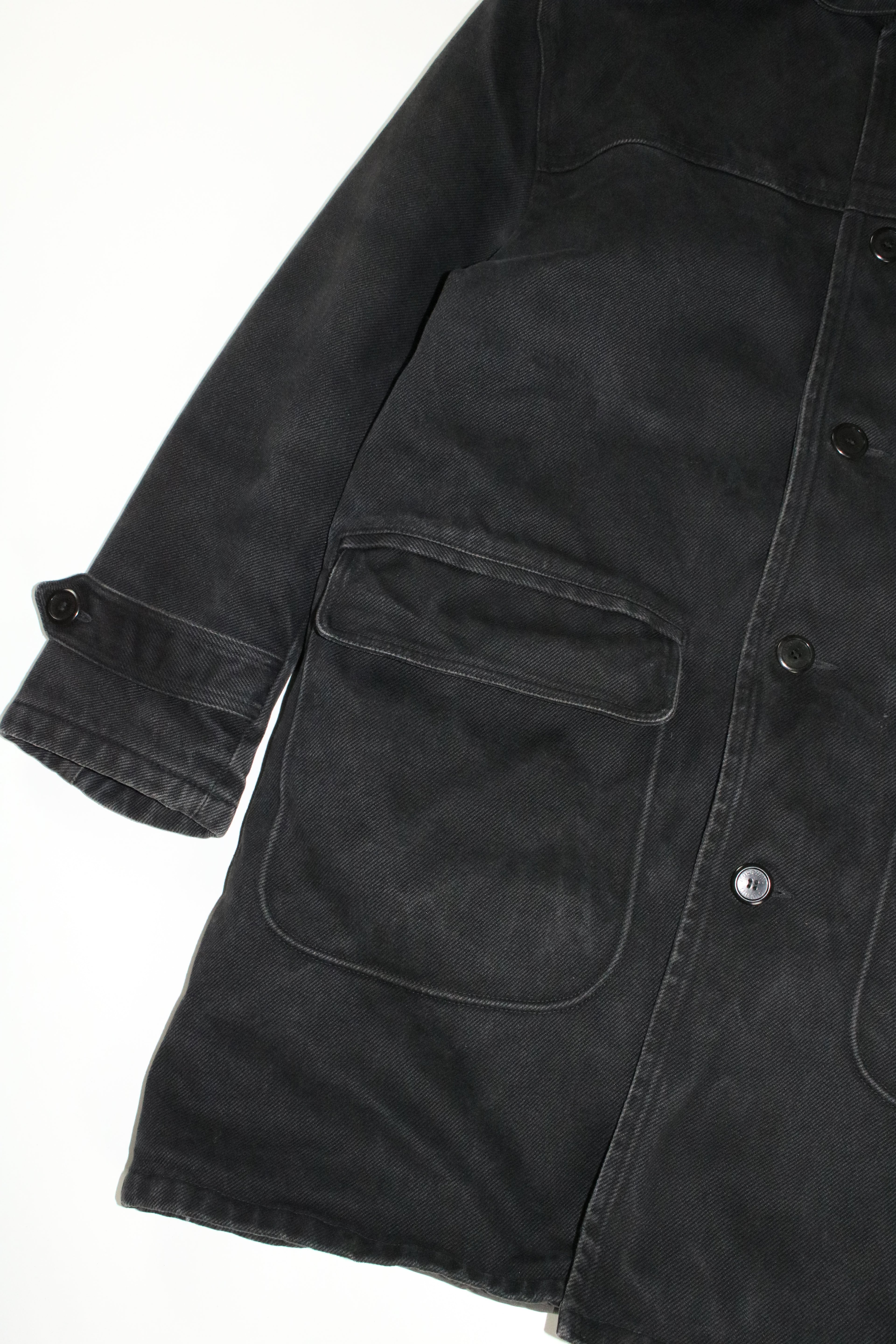 00s MOSCHINO black military sampling hooded half coat