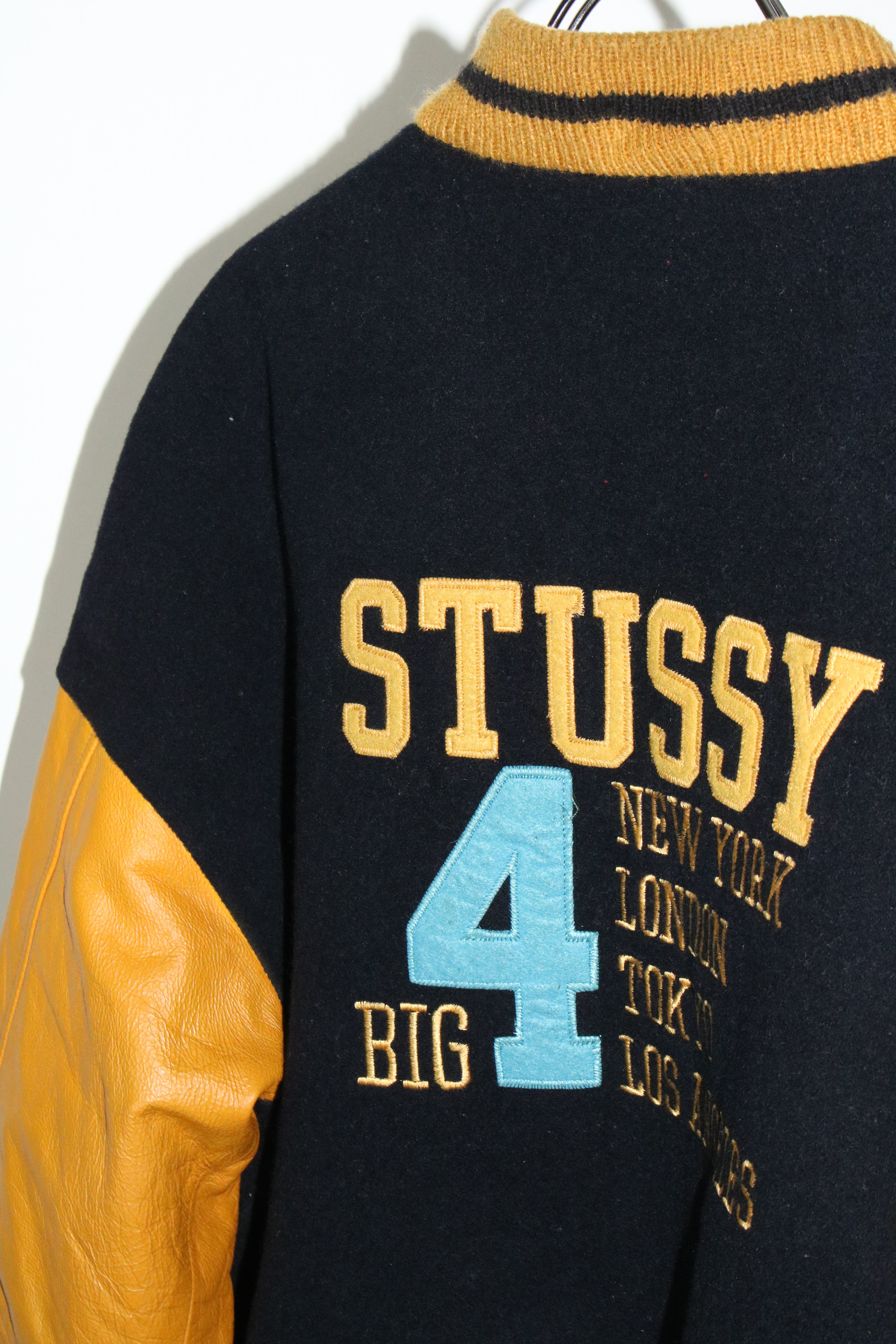 90s STUSSY "BIG4" leather swich stadium jumper
