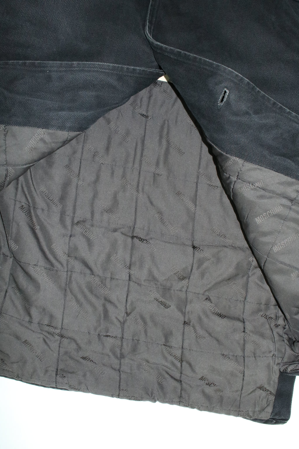 00s MOSCHINO black military sampling hooded half coat