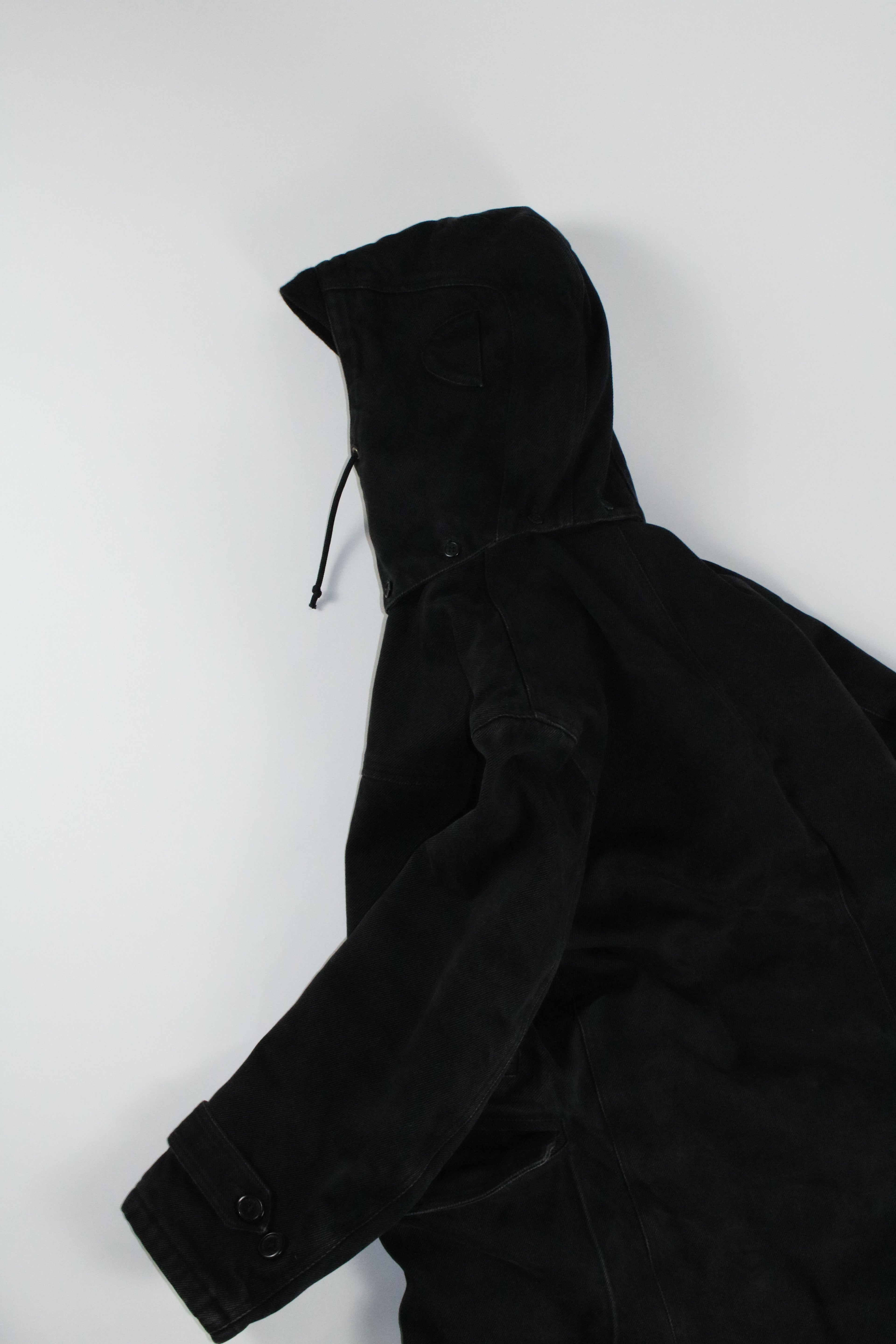 00s MOSCHINO black military sampling hooded half coat