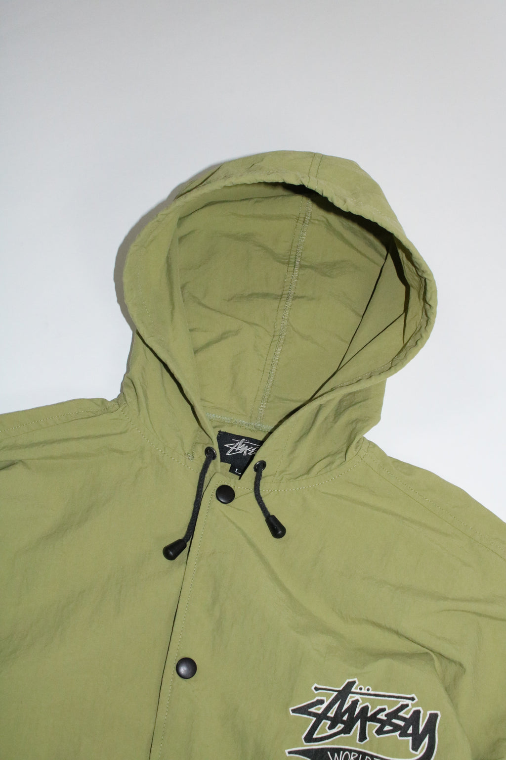 80s STUSSY "WORLD TRIBE" hooded coach jacket