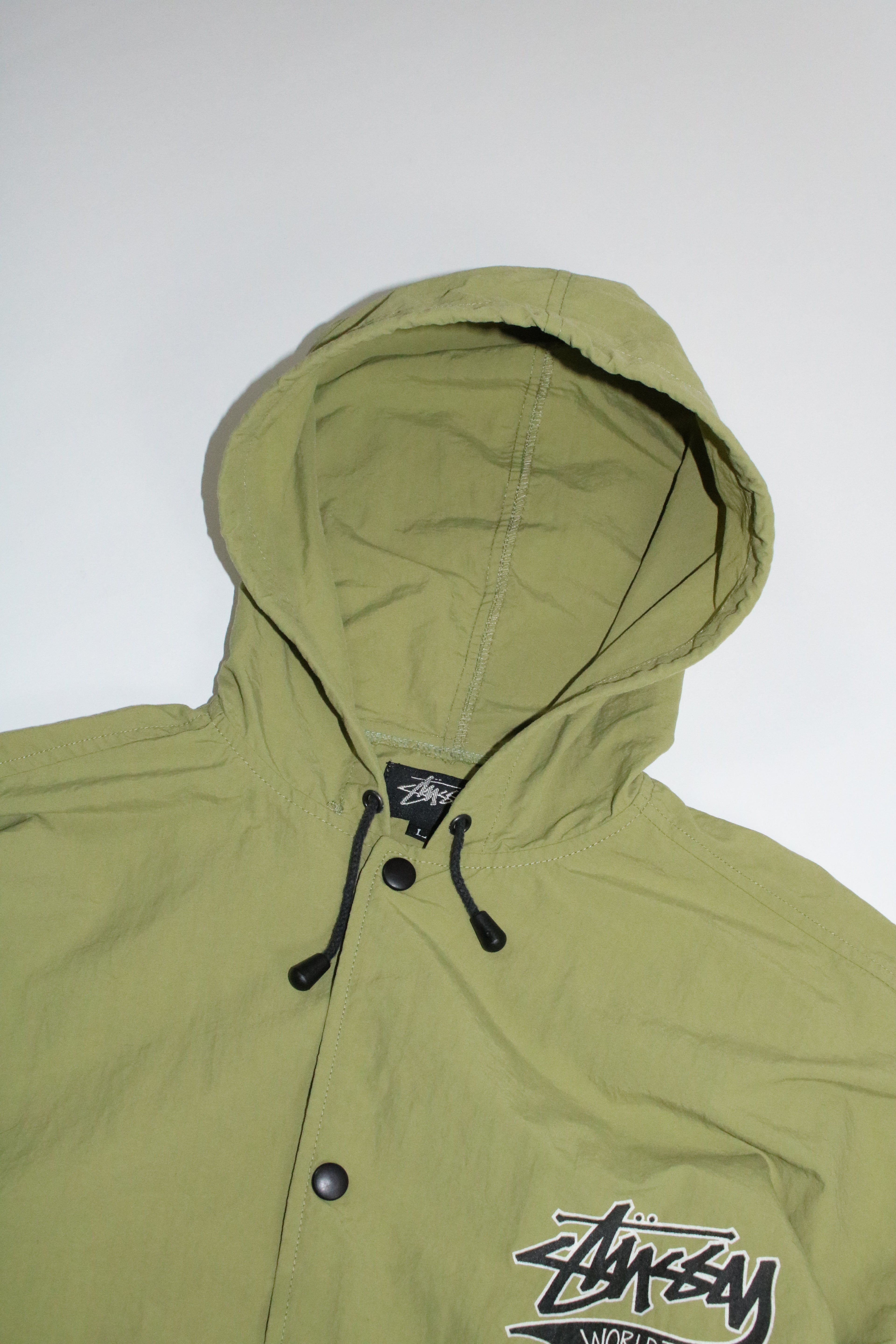 80s STUSSY "WORLD TRIBE" hooded coach jacket