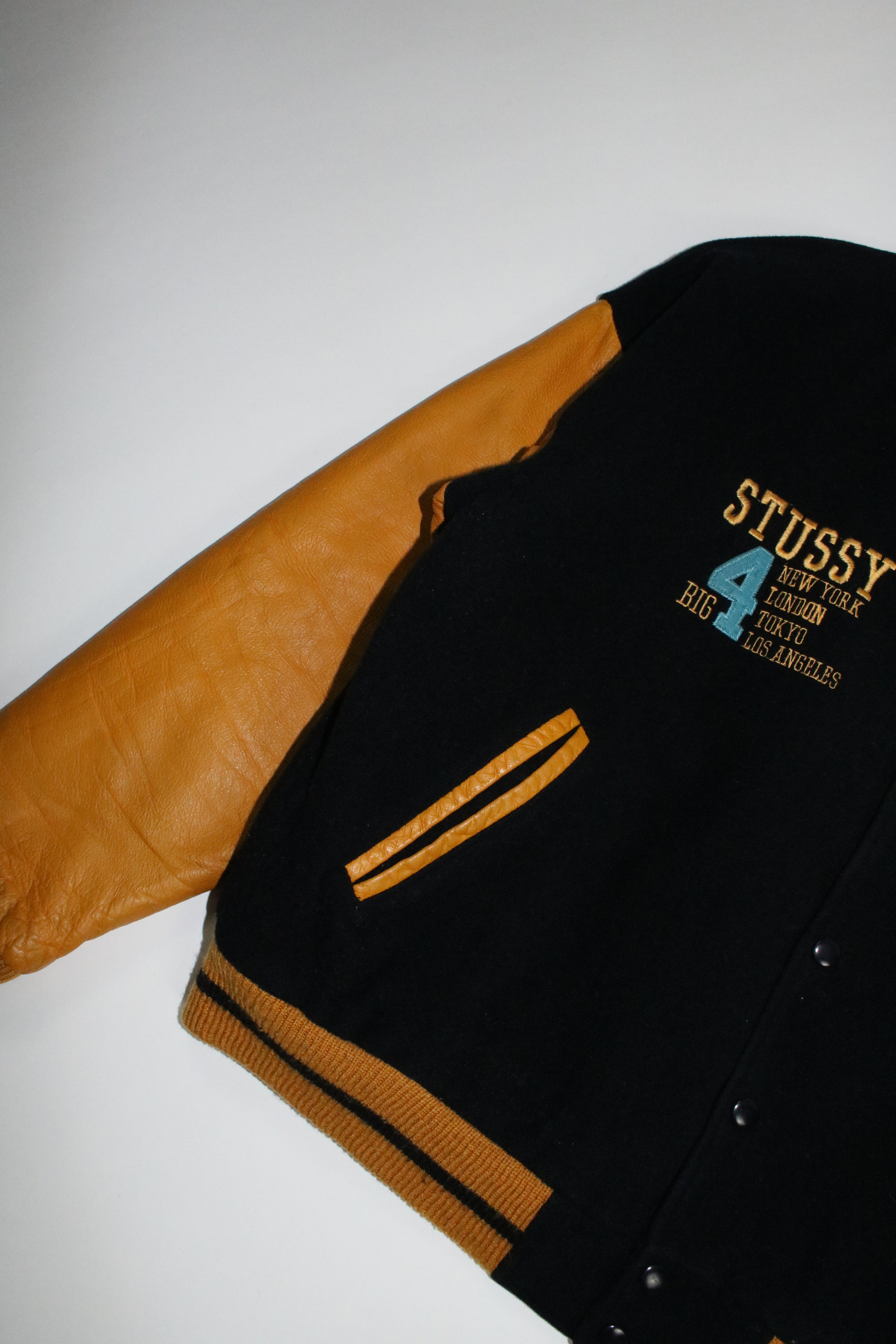 90s STUSSY "BIG4" leather swich stadium jumper