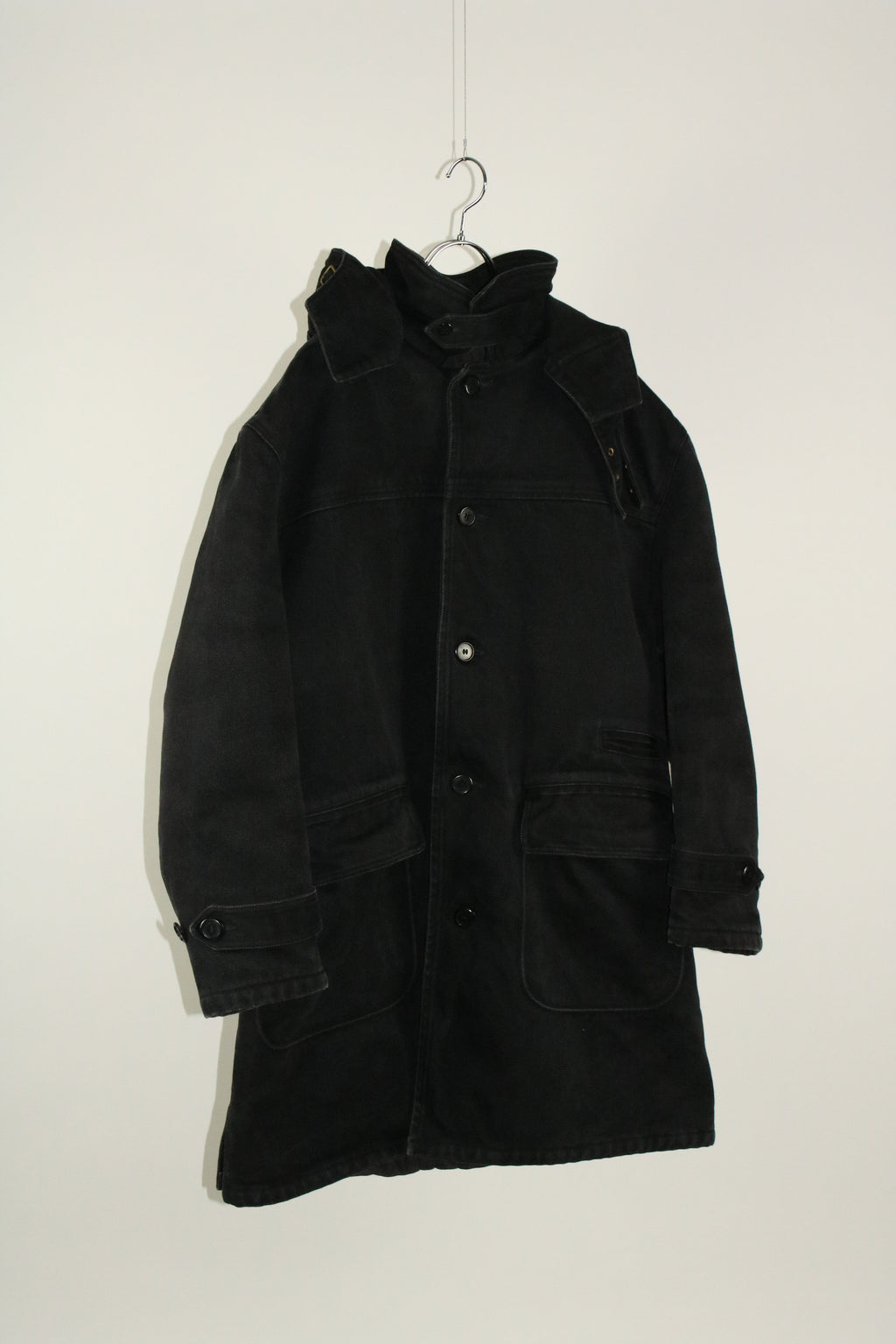 00s MOSCHINO black military sampling hooded half coat