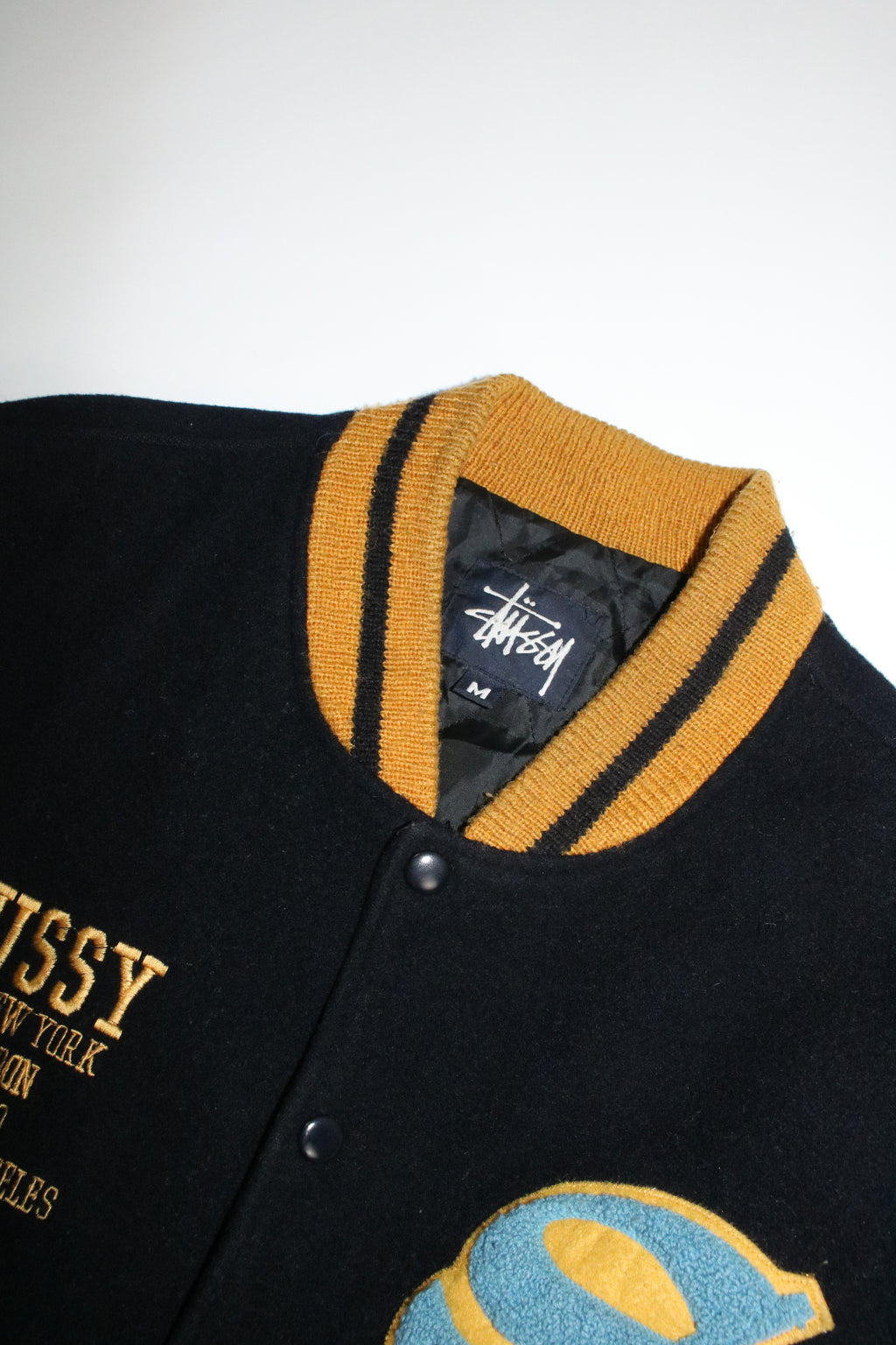 90s STUSSY "BIG4" leather swich stadium jumper