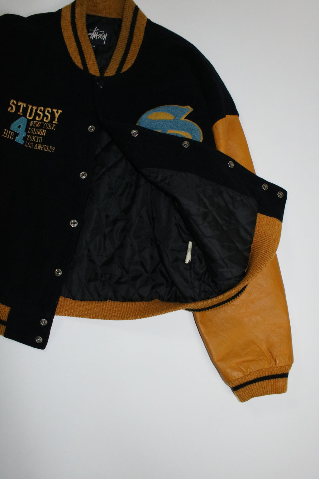 90s STUSSY "BIG4" leather swich stadium jumper
