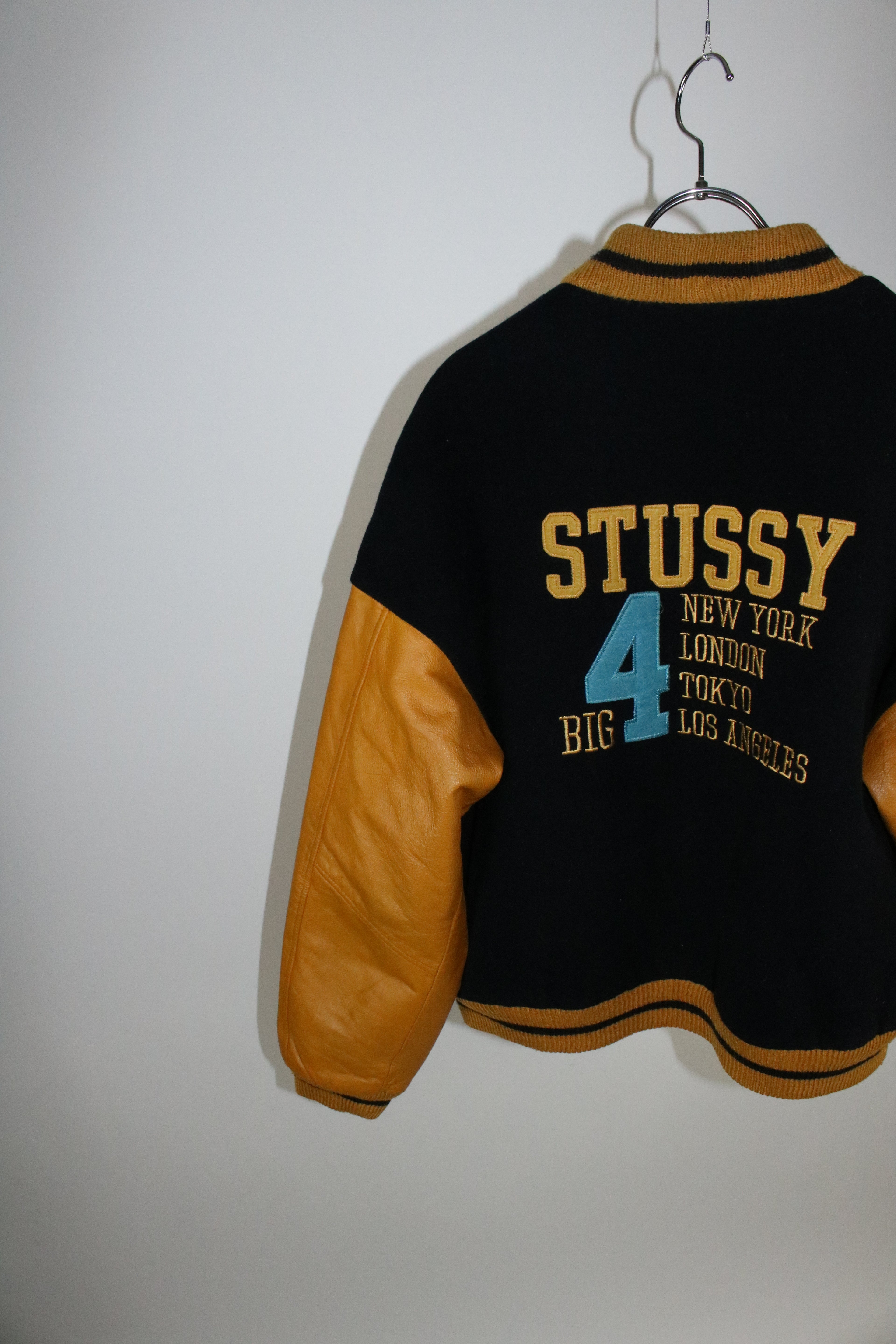 90s STUSSY "BIG4" leather swich stadium jumper