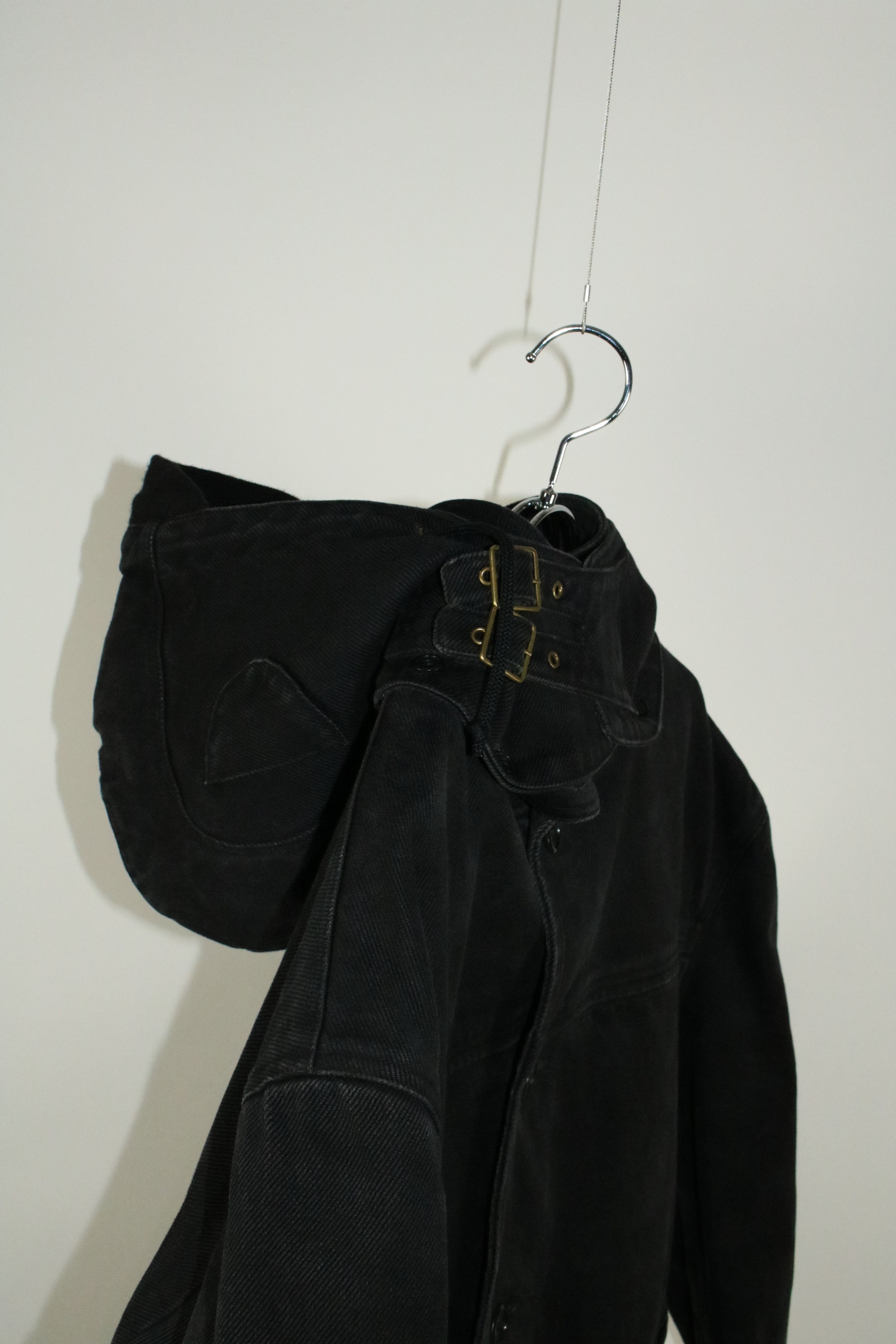 00s MOSCHINO black military sampling hooded half coat