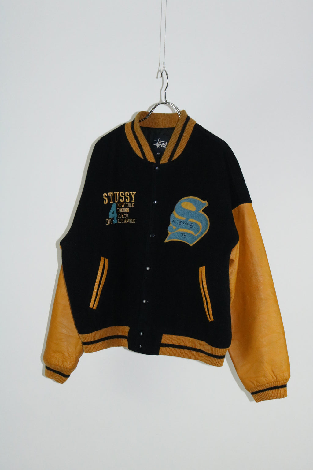 90s STUSSY "BIG4" leather swich stadium jumper