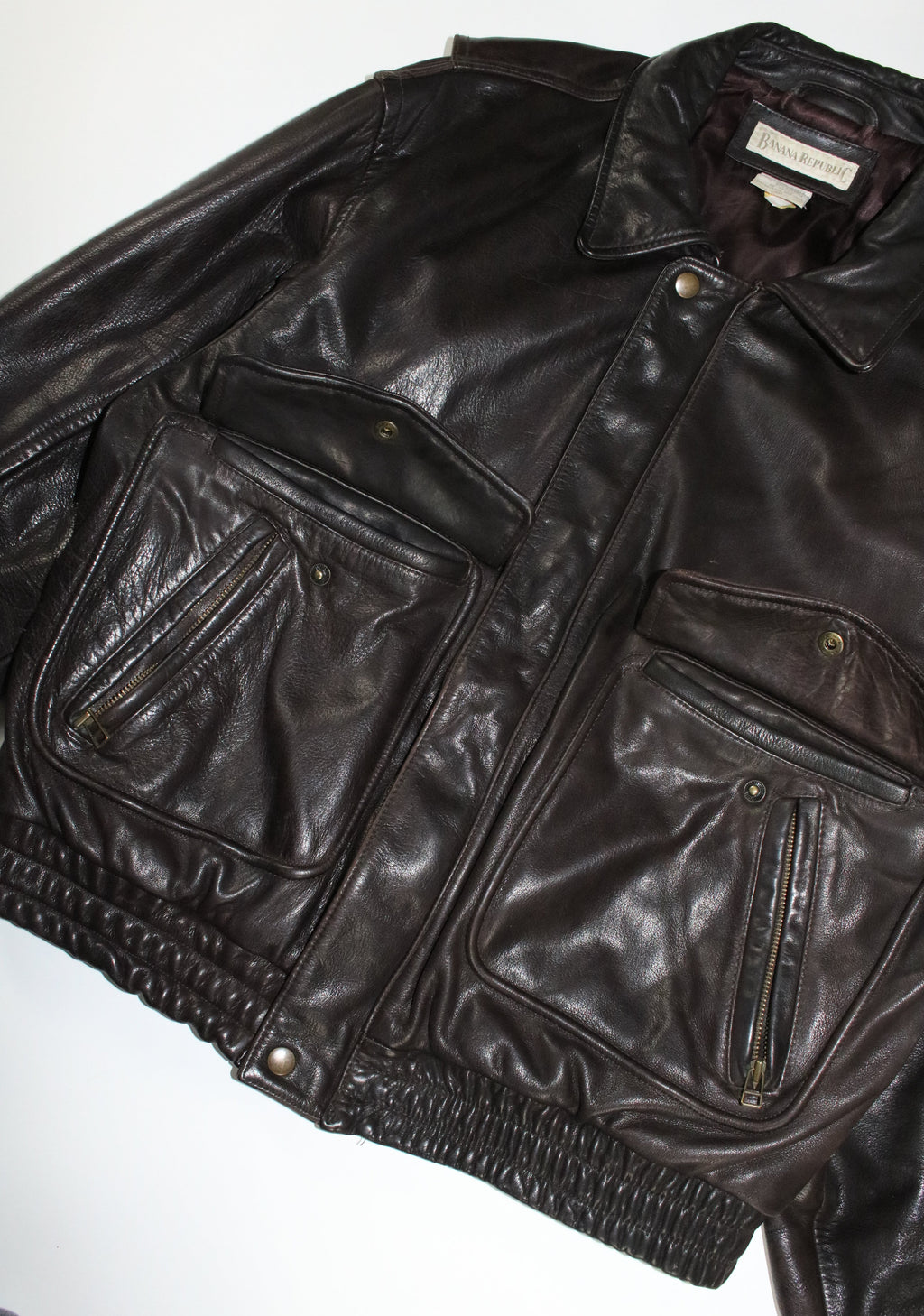 80s BANANA REPUBLIC A-2 type brown leather jacket