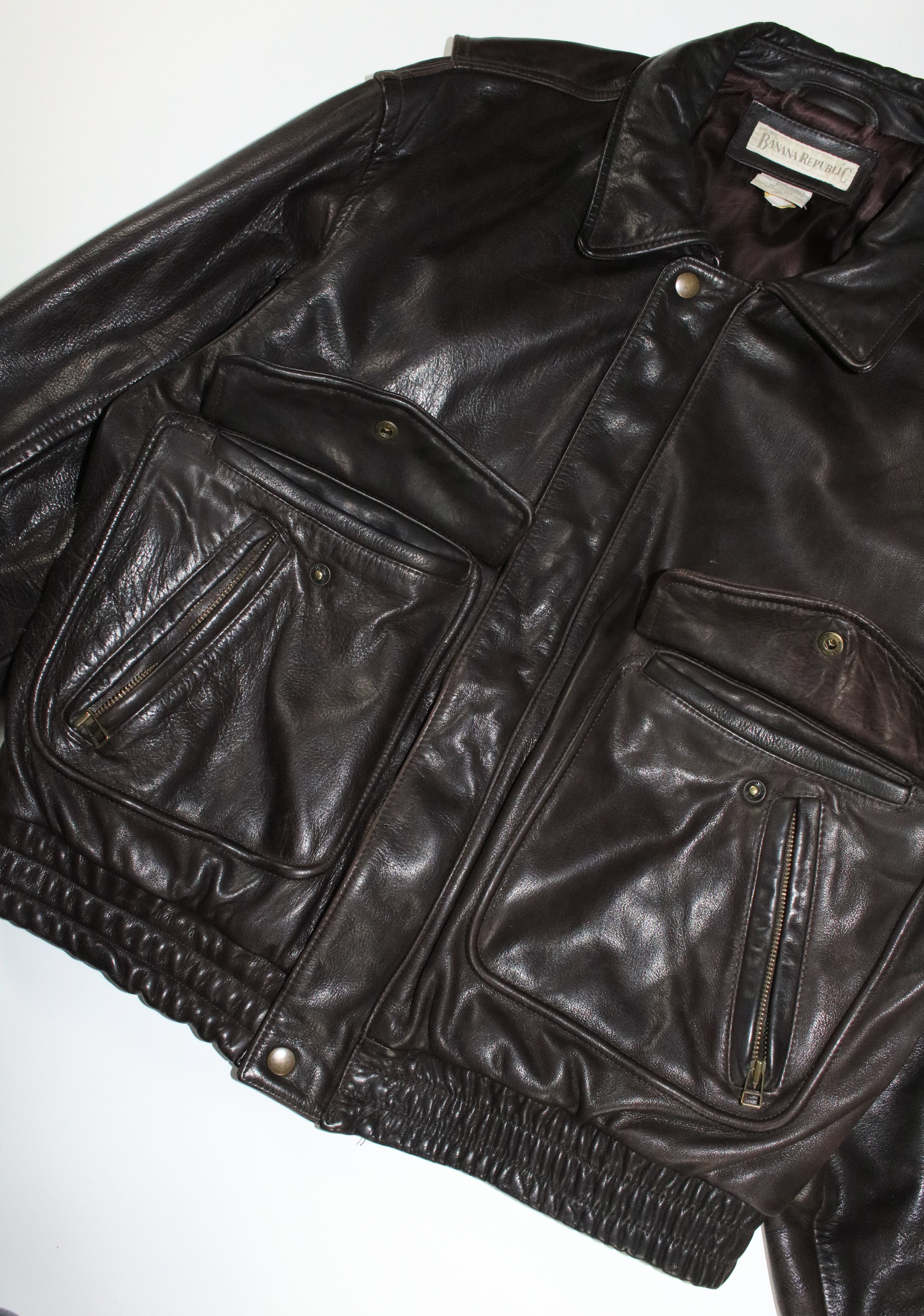 80s BANANA REPUBLIC A-2 type brown leather jacket