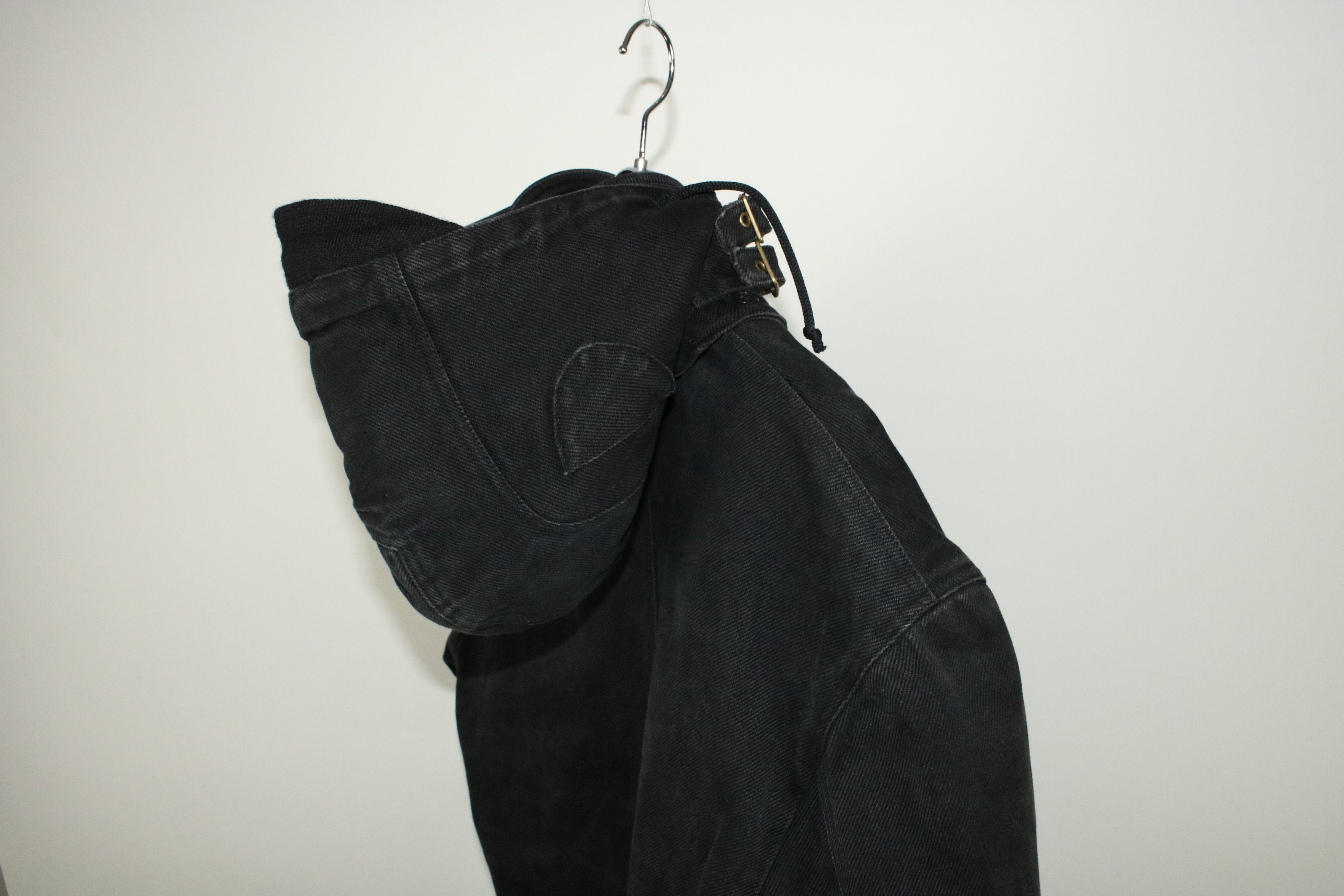 00s MOSCHINO black military sampling hooded half coat