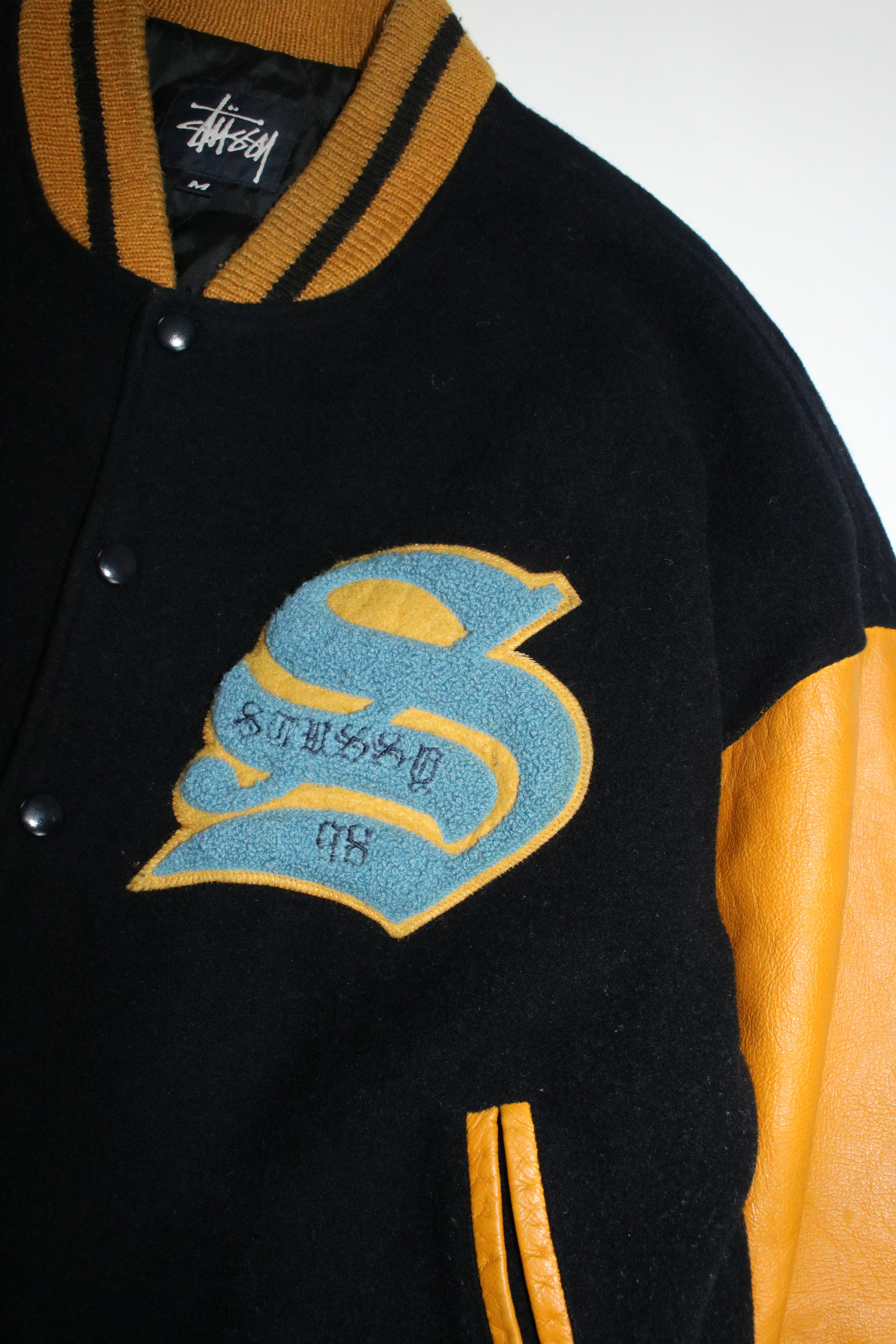 90s STUSSY "BIG4" leather swich stadium jumper