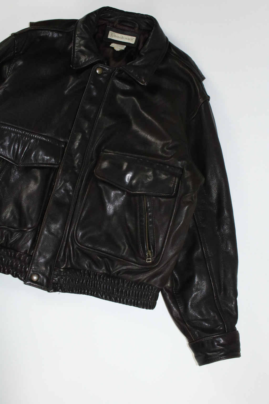 80s BANANA REPUBLIC A-2 type brown leather jacket