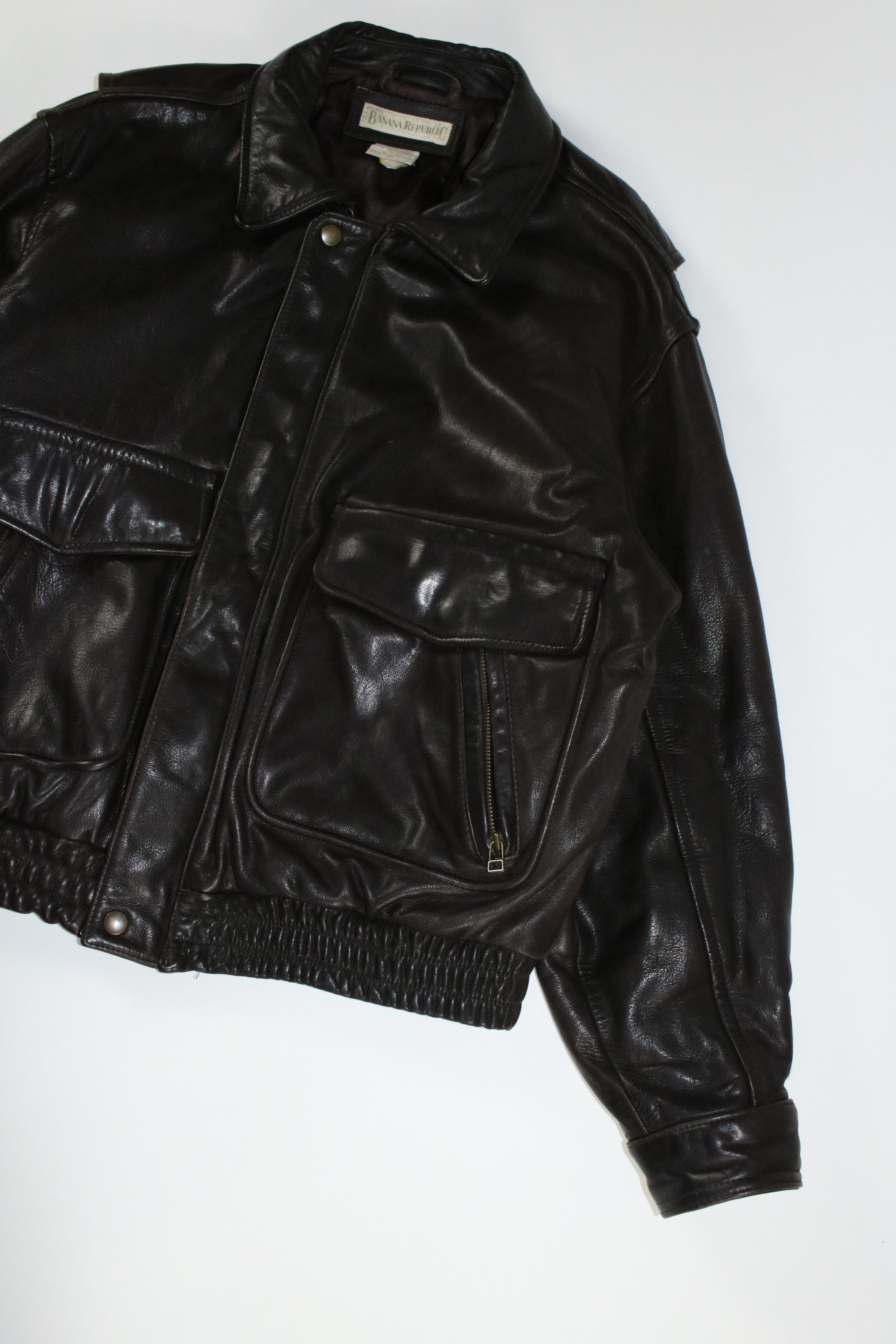 80s BANANA REPUBLIC A-2 type brown leather jacket